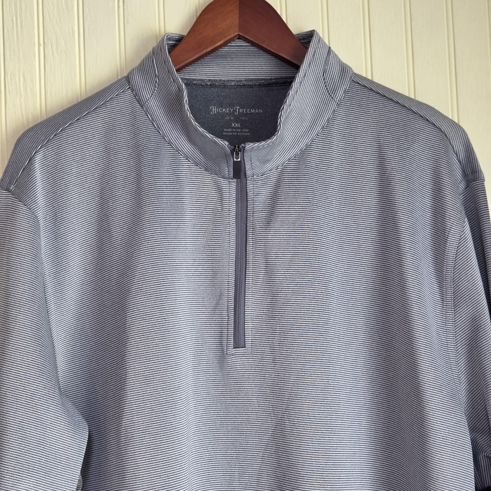 Hickey Freeman‎ Pullover Mens 2XL Gray Stripe 1/4 Zip Mock Neck Stretch Shirt